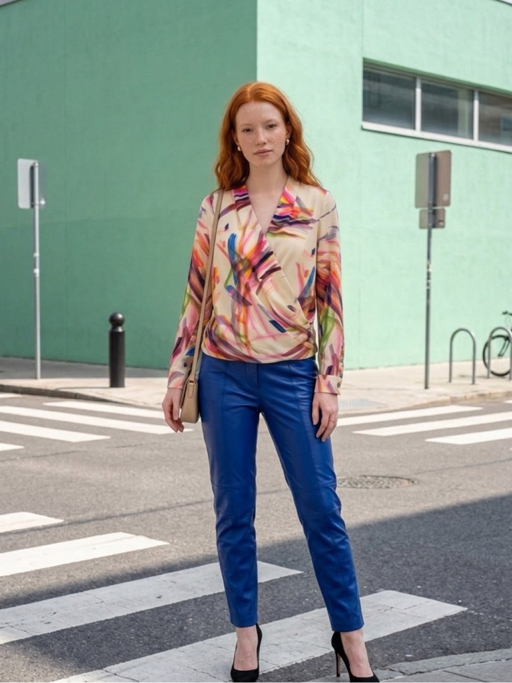 HD in Paris by Anthropologie Draped Neckline Abstract Brush Stroke Blouse size 2